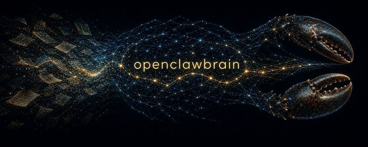 OpenClawBrain constellation hero art with a luminous claw and evidence graph