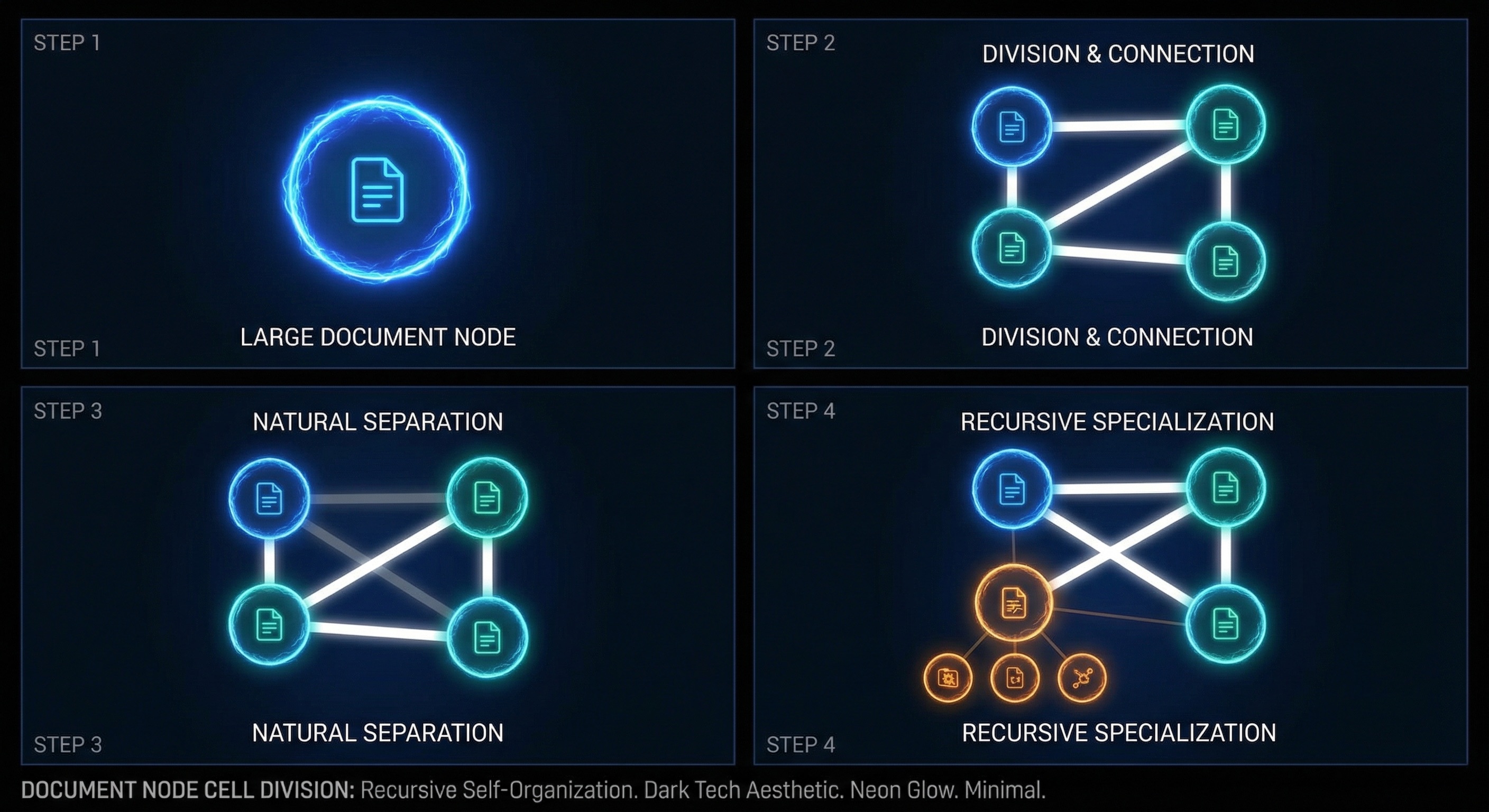 Document node splitting into smaller specialized chunks over time